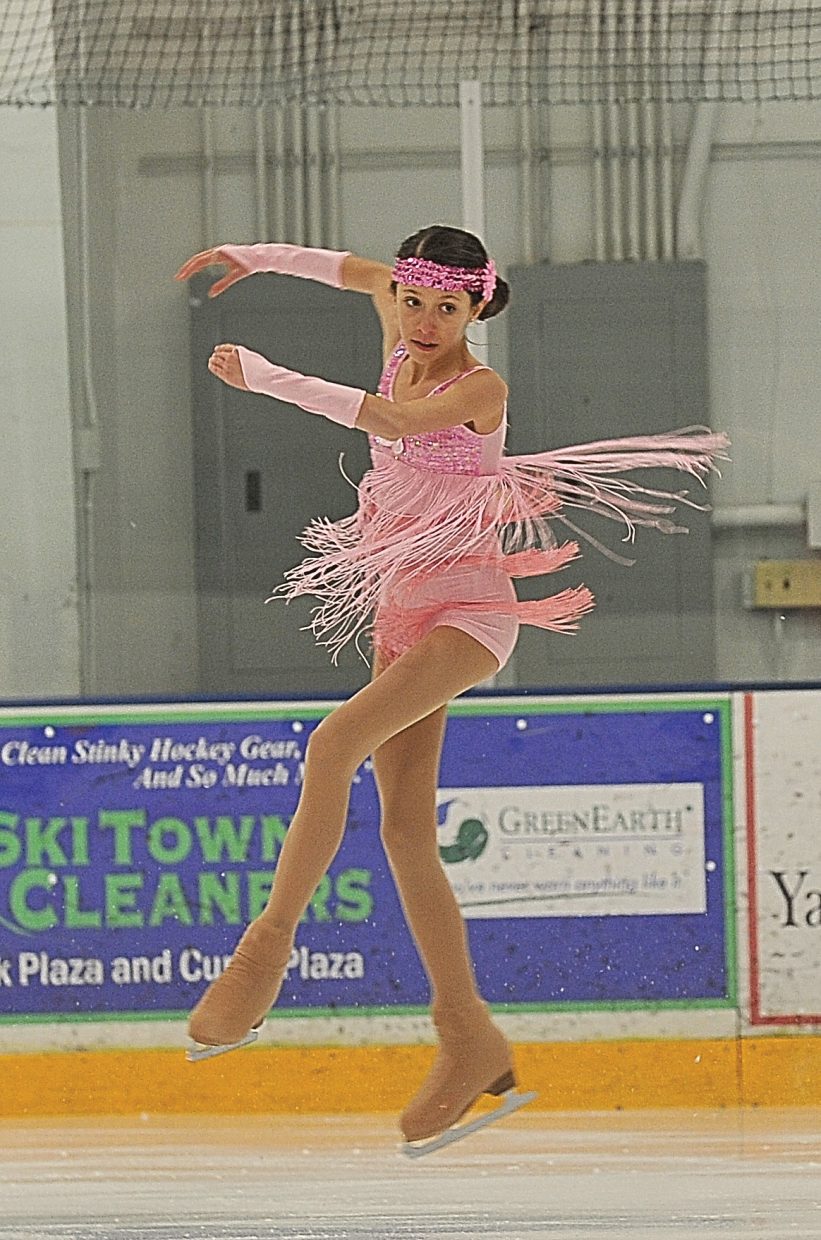 Gillian Cook rehearses “Roxie” while preparing for the Steamboat Springs Figure Skating Club’s annual “Broadway on Ice” show.