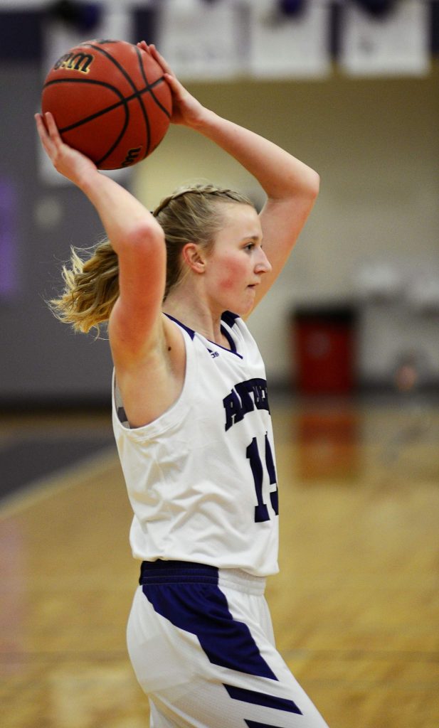 Middle Park junior Holly Harms looks to pass during a Tuesday playoff game against Lake County. Harms has been an important player for the Panthers this season as she has often been tasked with covering other team's best players.