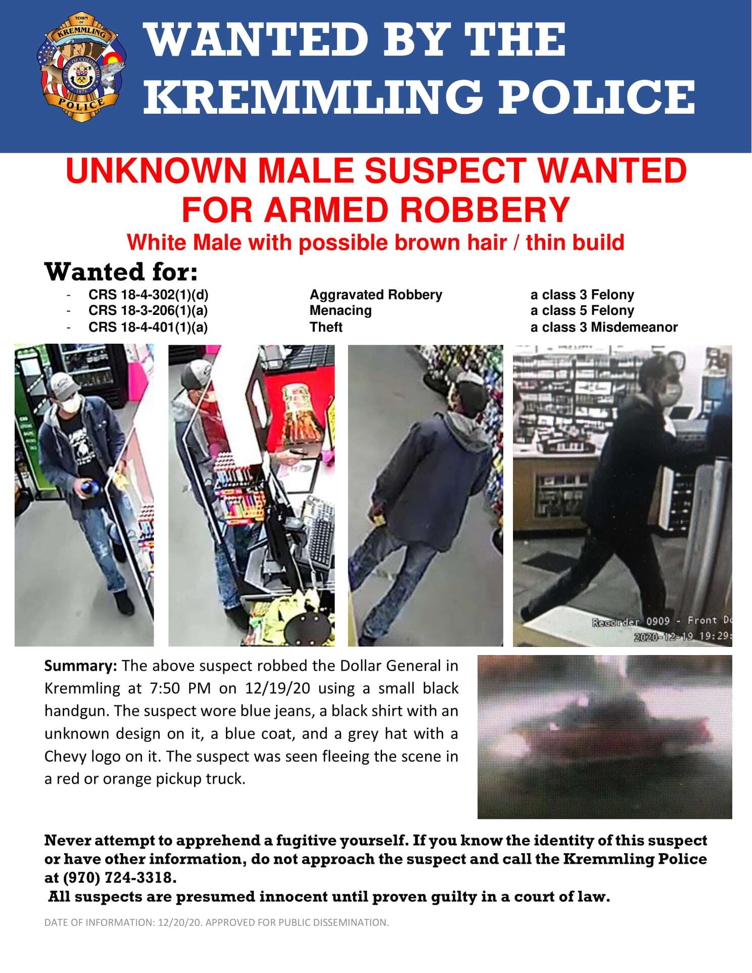 Kremmling police search for suspect in armed robbery