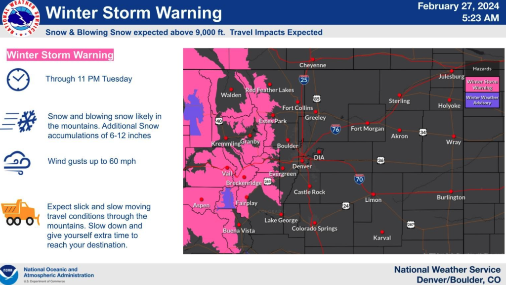 National Weather Service issues winter storm warning | SkyHiNews.com