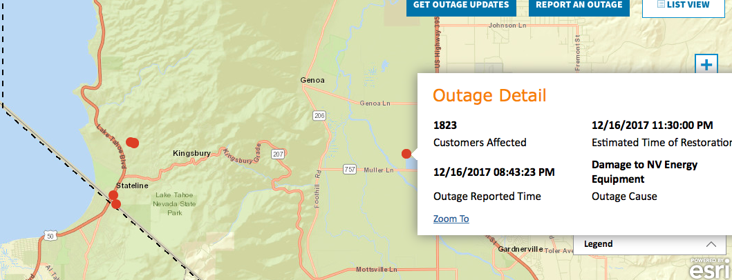 Power outage on Lake Tahoe South Shore, Douglas County