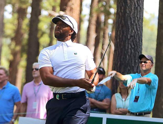 Arizona Cardinals wide receiver Larry Fitzgerald watches a shot during the final round of last year's American Century Championship.