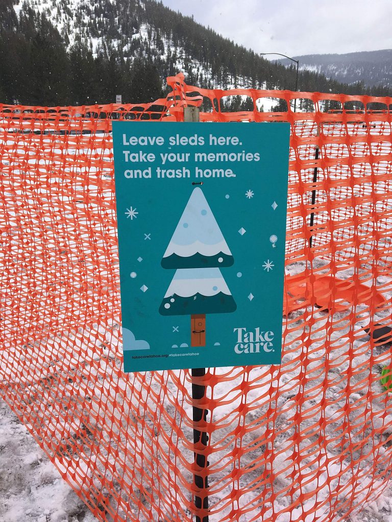 Tahoe Fund urges people to take their broken sleds home unless they absolutely can't.